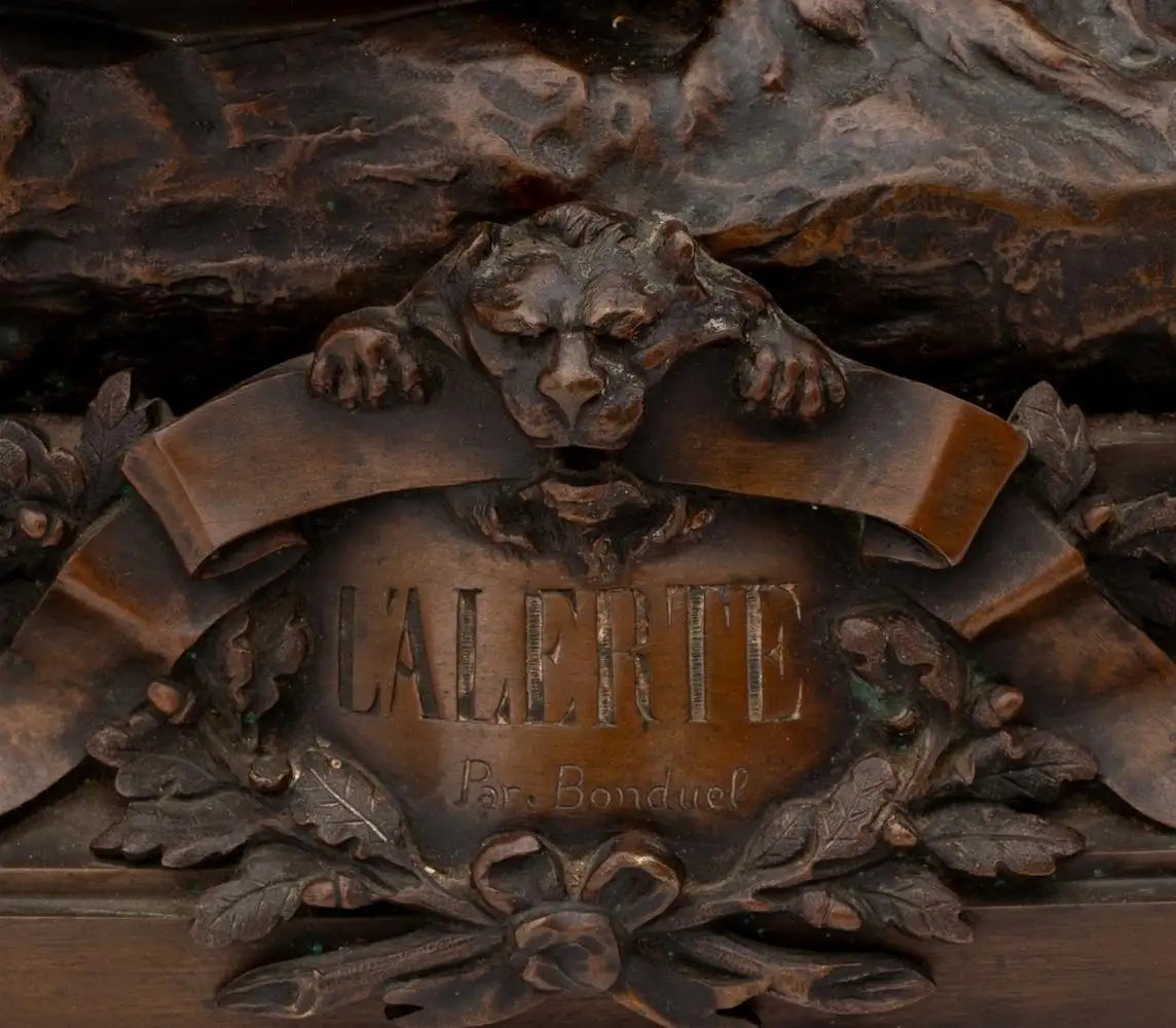 Leon Bonduel "L'Alerte" Patinated Bronze Sculpture 1889 - Antiquité Gallery