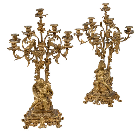 Henri Picard pair of candelabra with eight light arms - Antiquité Gallery