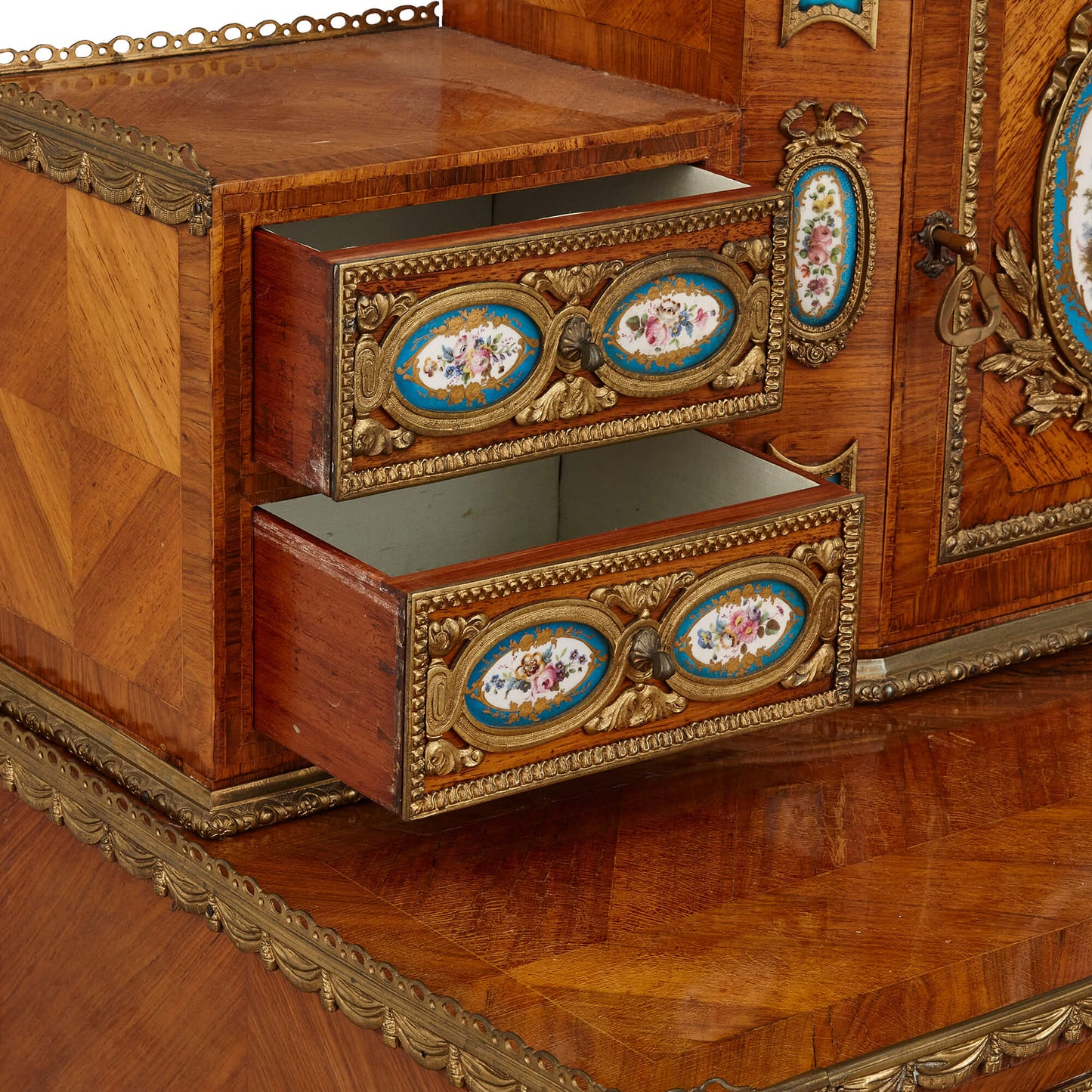 French Sèvres style porcelain and ormolu mounted bonheur du jour - Antiquité Gallery