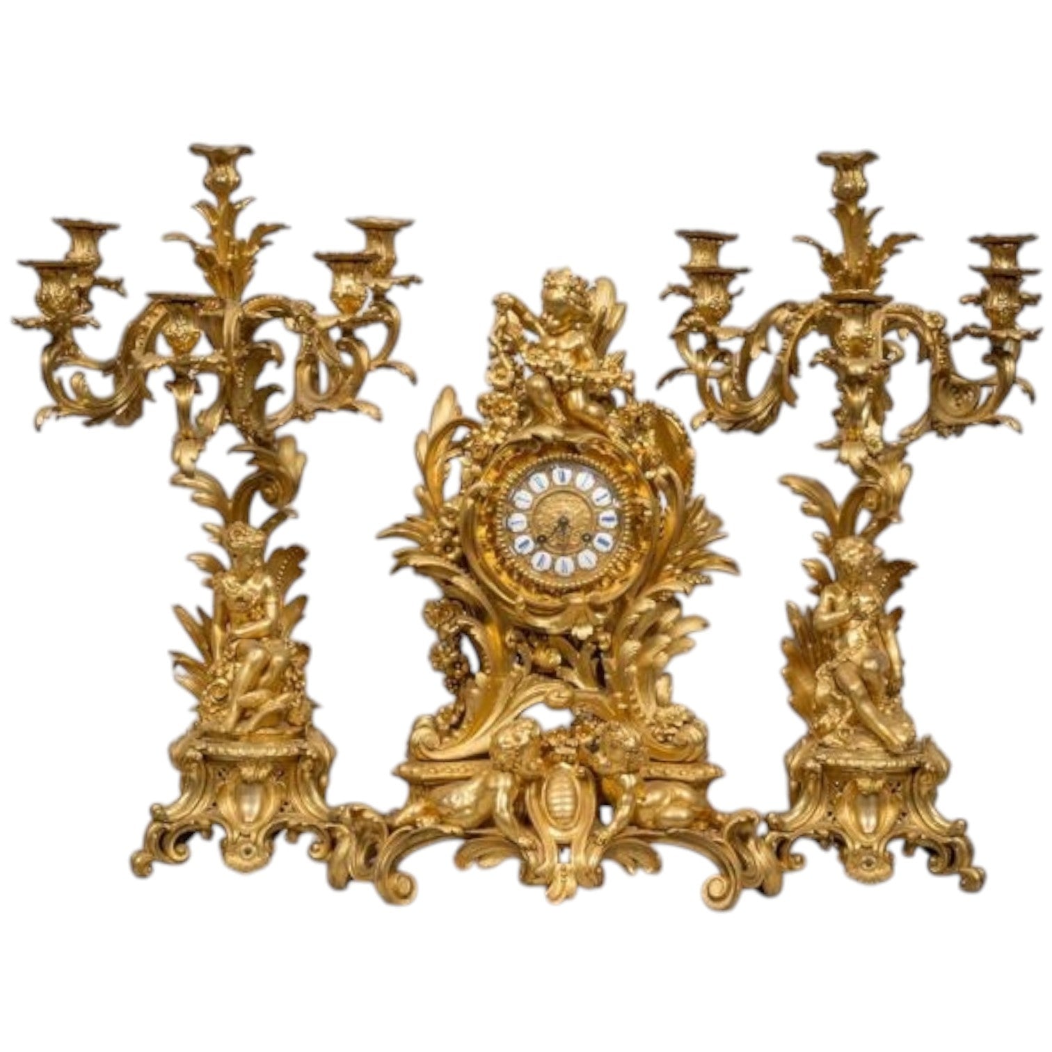 Napoleon III Ormolu Clock Set Garniture - Antiquité Gallery