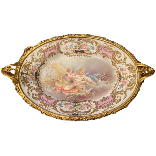19th Century Sèvres Porcelain Plate Signed Collot – Cherubs & Gilded Bronze Ormolu - Antiquité Gallery