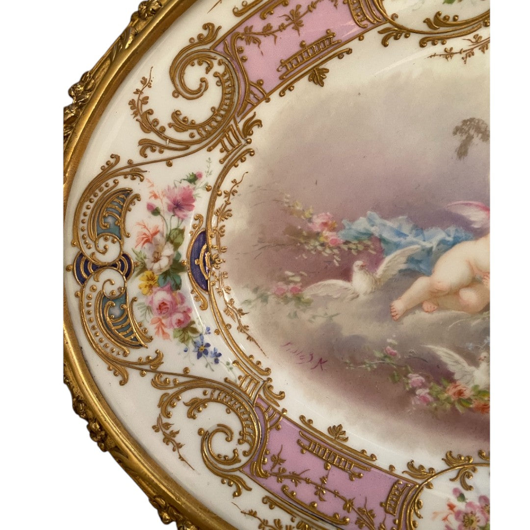 19th Century Sèvres Porcelain Plate Signed Collot – Cherubs & Gilded Bronze Ormolu - Antiquité Gallery