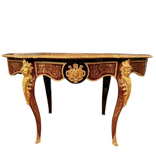 Violon shape Boulle marquetry center table, France, Napeolon III period - Antiquité Gallery