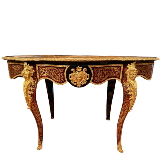 Violon shape Boulle marquetry center table, France, Napeolon III period - Antiquité Gallery