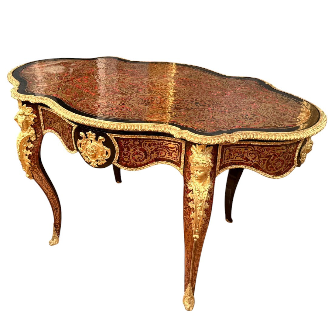 Violon shape Boulle marquetry center table, France, Napeolon III period - Antiquité Gallery