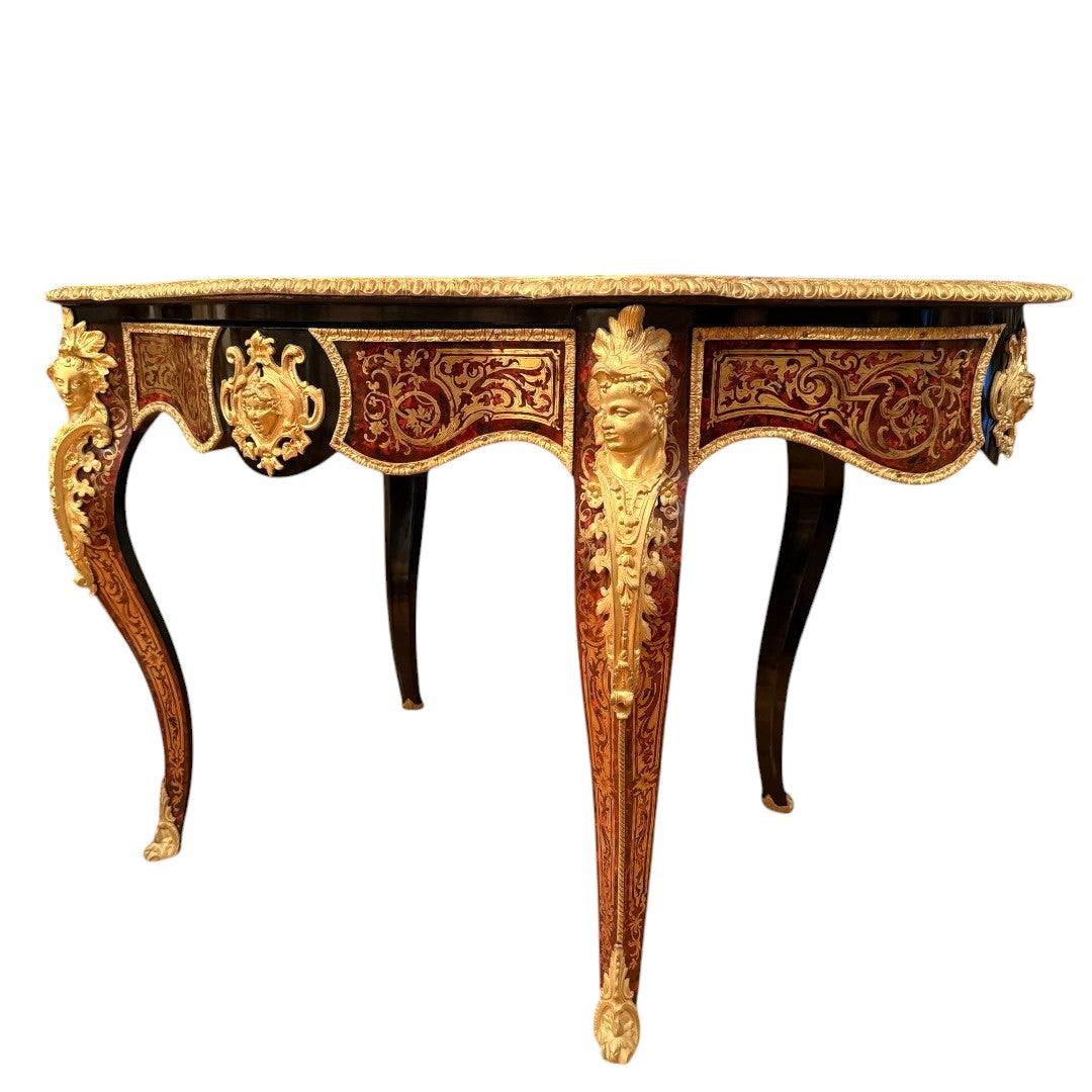 Violon shape Boulle marquetry center table, France, Napeolon III period - Antiquité Gallery