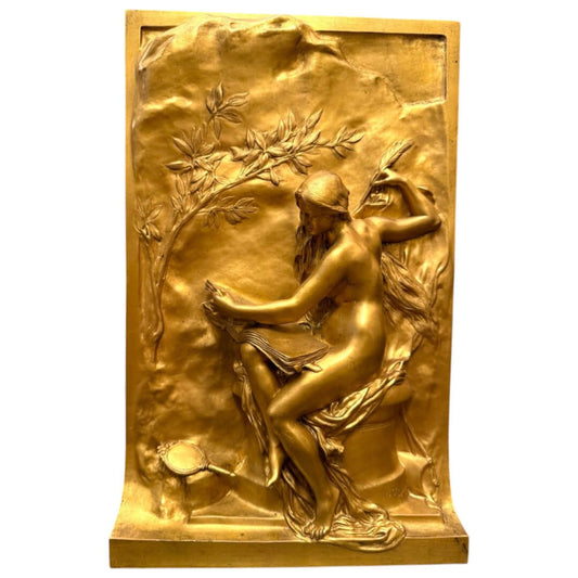 A pair of French gilt bronze relief plaques titled - Antiquité Gallery