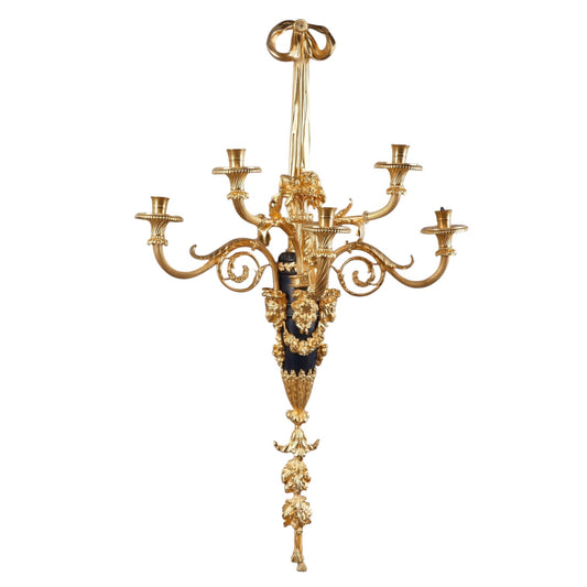 a Pair of Louis XIV Style Gilt-Bronze Five-Light Wall Appliques - Antiquité Gallery