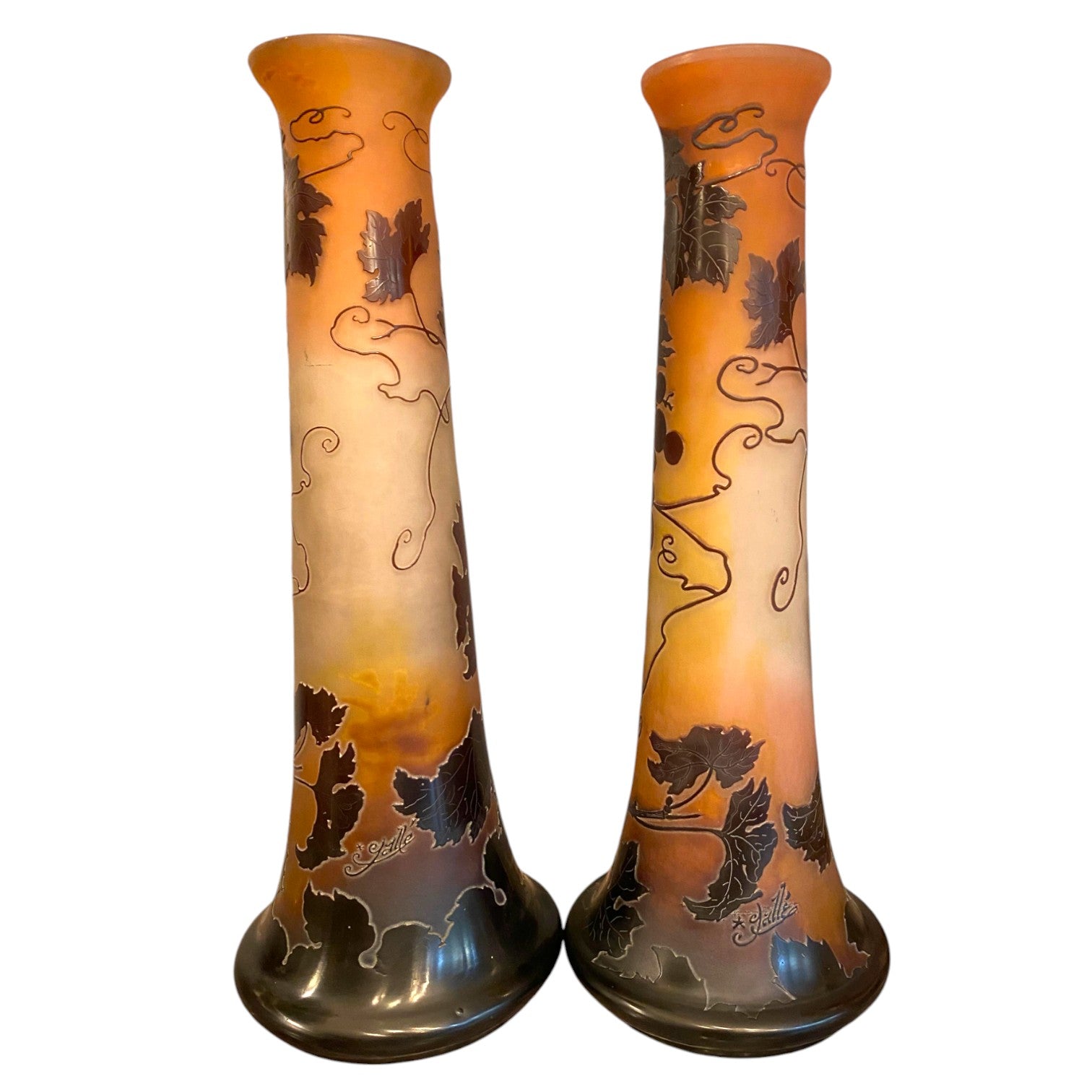 pair of Fruiting Vine Vases by Emile Gallé - Antiquité Gallery