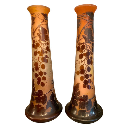 pair of Fruiting Vine Vases by Emile Gallé - Antiquité Gallery