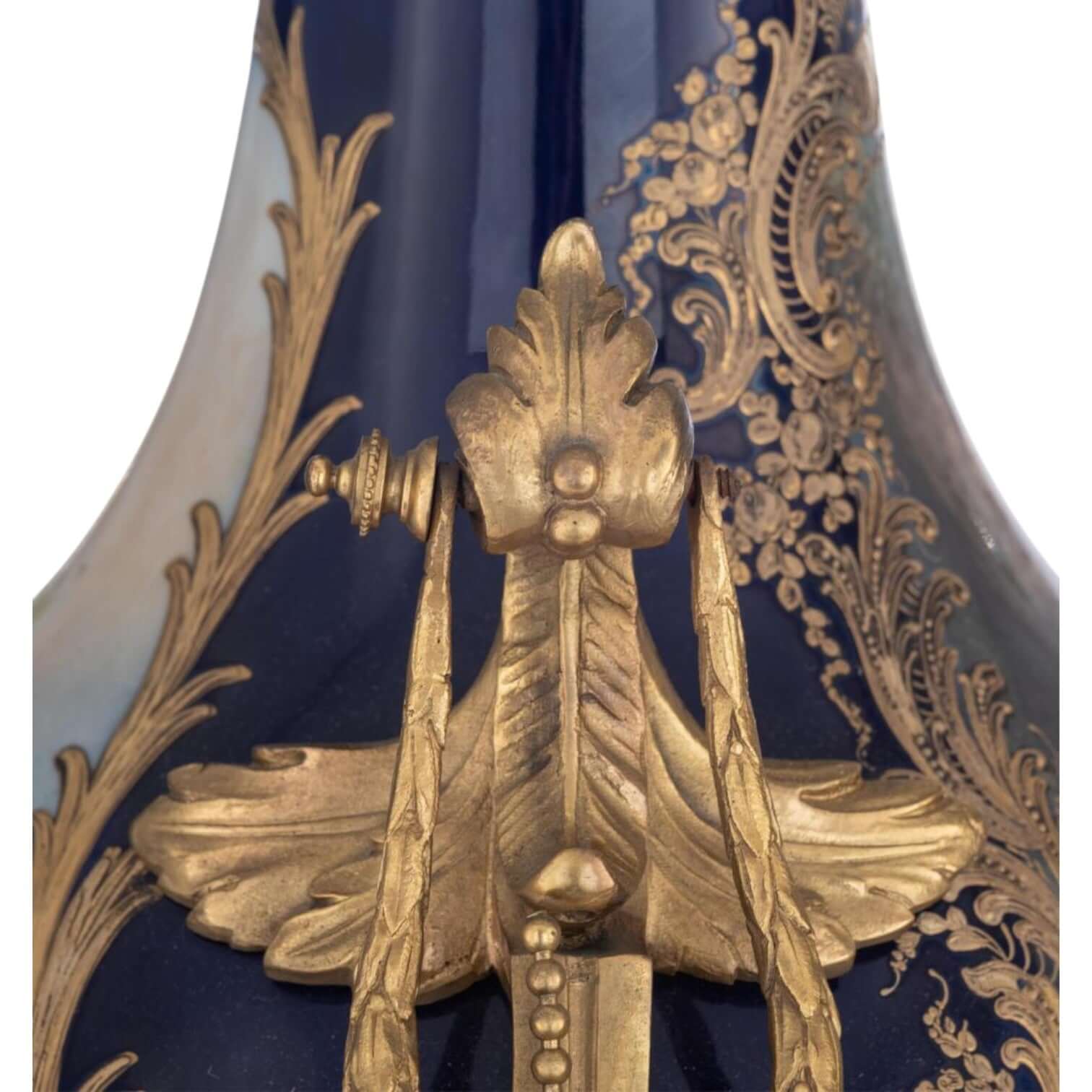 A pair of bleu royale ground Sèvres baluster-shaped vases - Antiquité Gallery