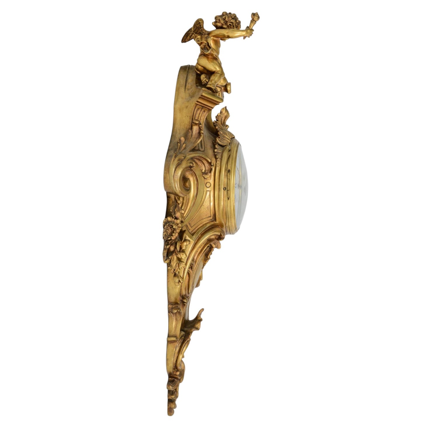 A Rococo style gilt bronze cartel clock, marked 'Ste. des Bronzes, Bruxelles - Antiquité Gallery