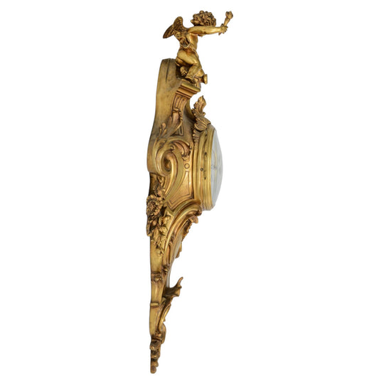 A Rococo style gilt bronze cartel clock, marked 'Ste. des Bronzes, Bruxelles - Antiquité Gallery