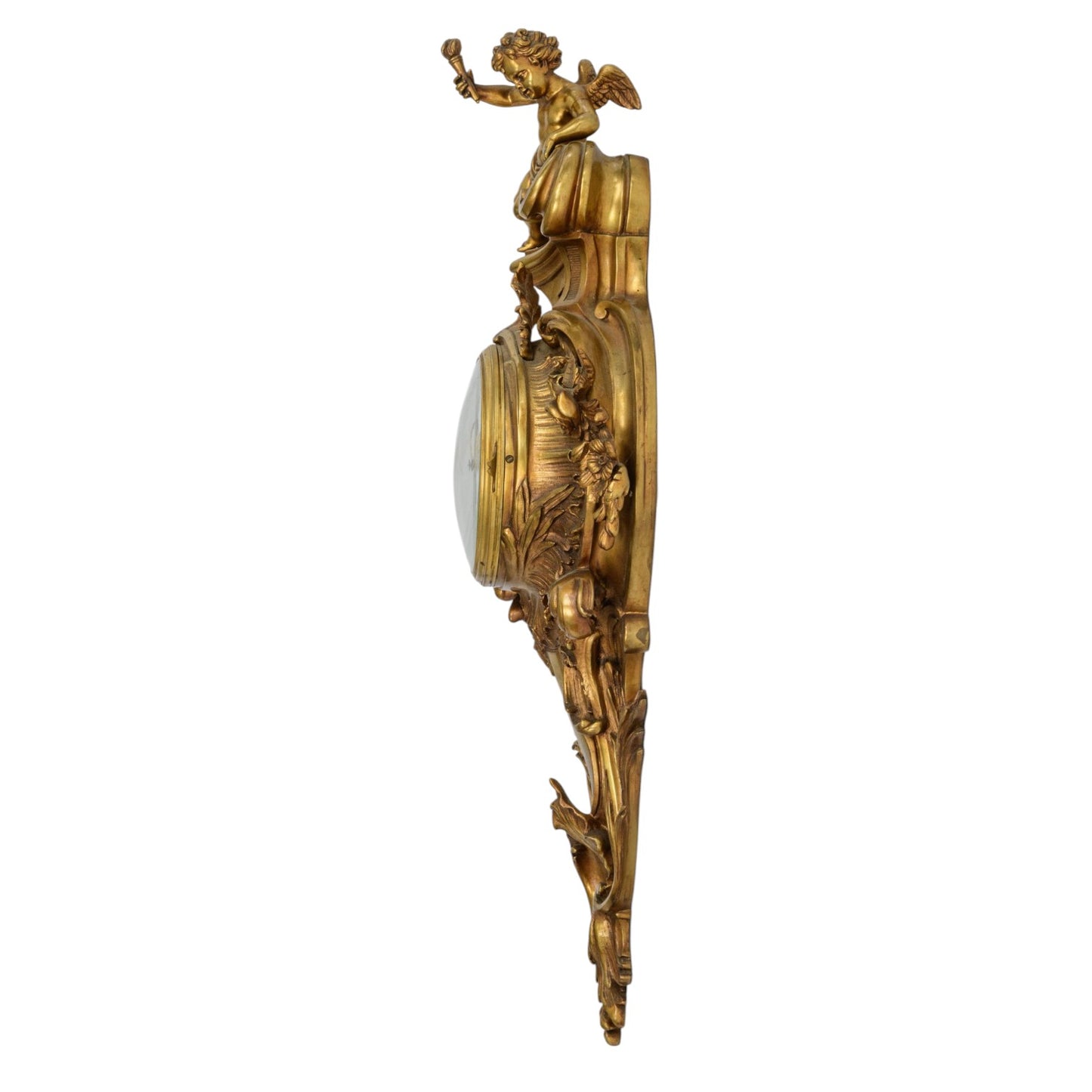 A Rococo style gilt bronze cartel clock, marked 'Ste. des Bronzes, Bruxelles - Antiquité Gallery