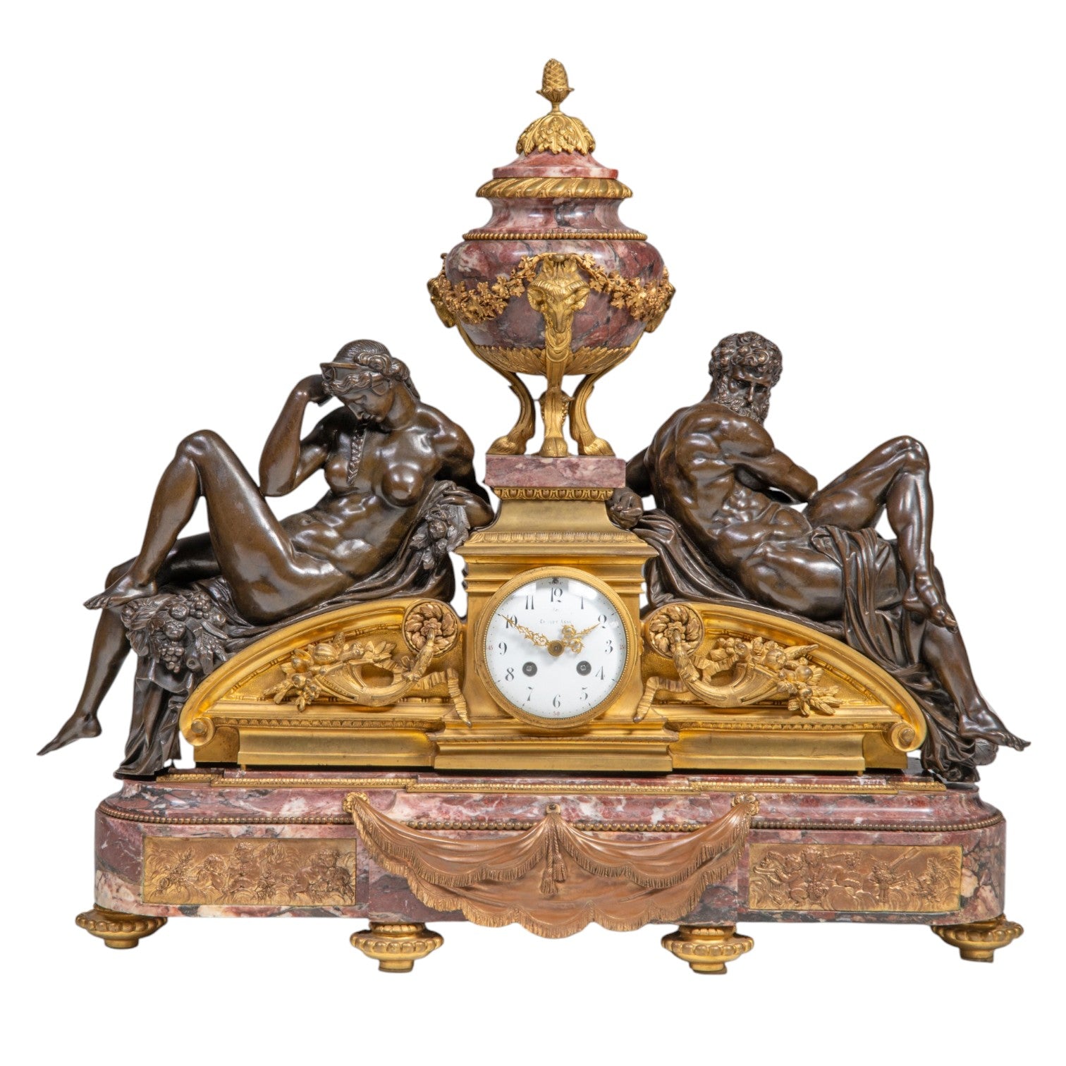 An imposing Napoleon III marble, gilt and patinated bronze mantel clock, by Ernest Levi - Antiquité Gallery