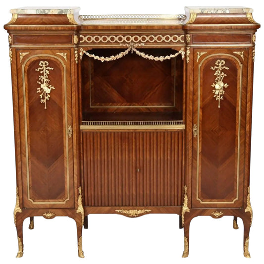 Inlaid Wood Music Cabinet - Antiquité Gallery