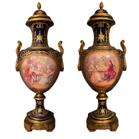A Pair of Blue Sevre Vases - Antiquité Gallery