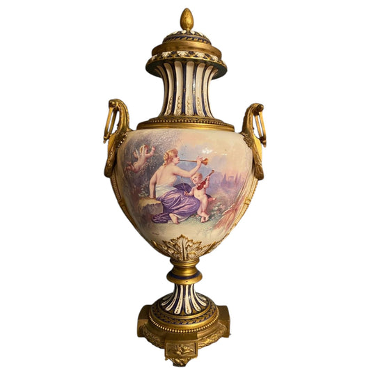 a pair of ormolu-mounted sevres style white-ground vases and covers signed l. malpass - Antiquité Gallery