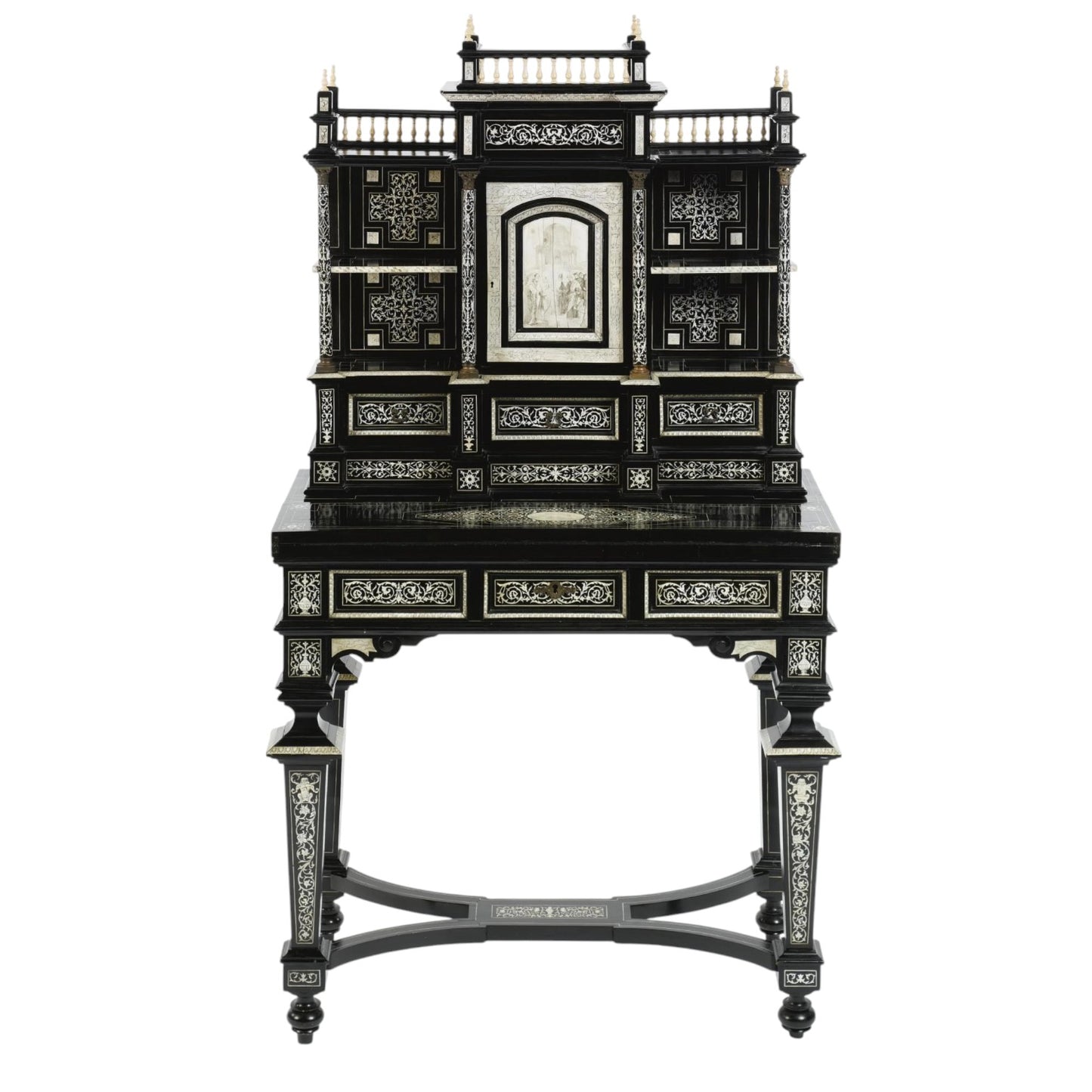 Fernandino Pogliani An Italian engraved ivory-mounted and ebony inlaid cabinet on stand Milan, circa 1870 - Antiquité Gallery