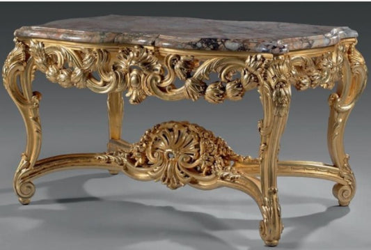 Large center table in gilded wood with sculpted openwork belt - Antiquité Gallery