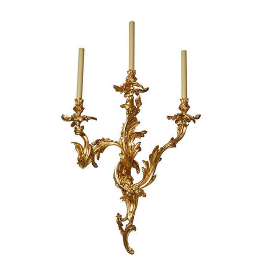 A Pair Of Louis XV Style Ormolu Three Branch Wall Lights - Antiquité Gallery