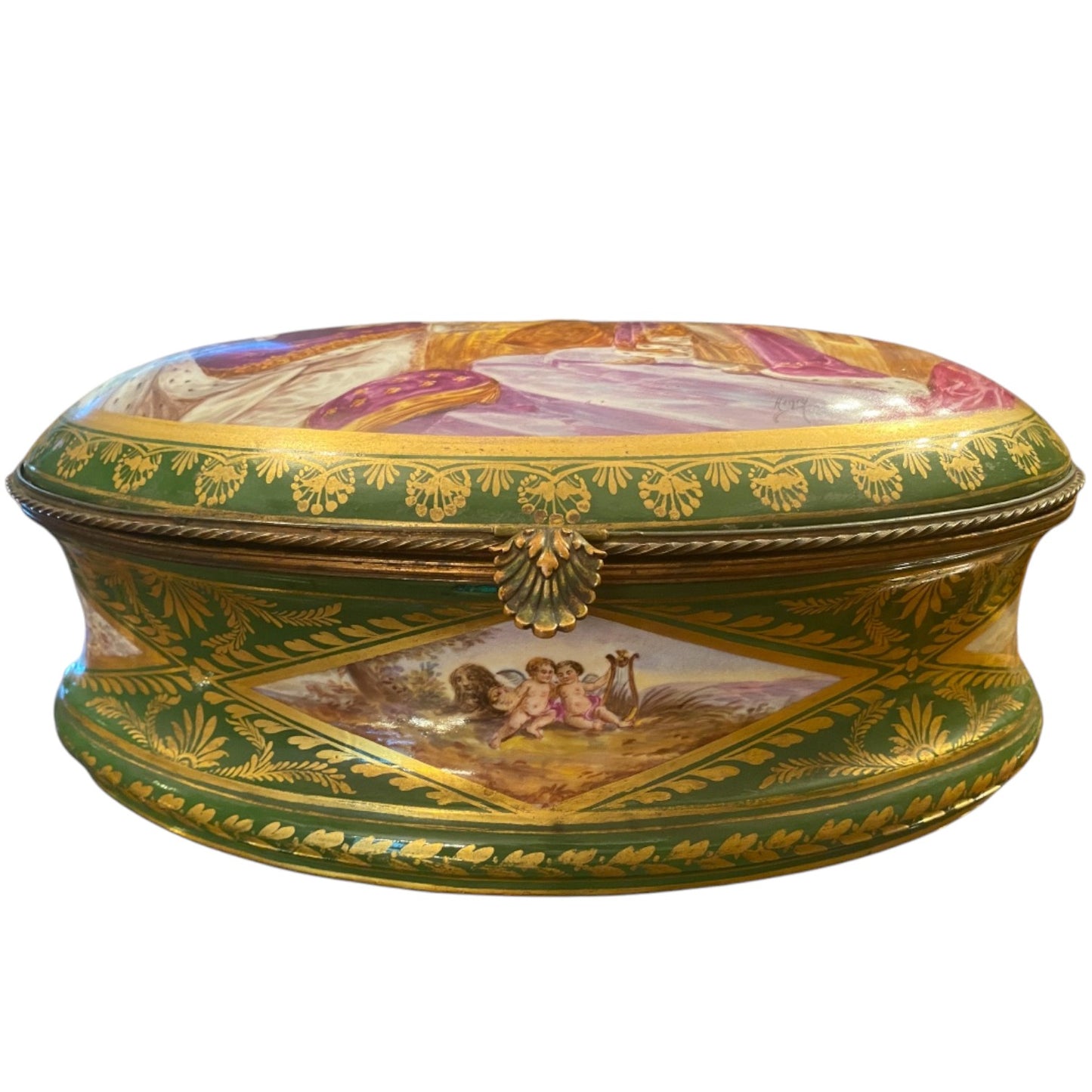 Antique Hand-Painted Sèvres Porcelain Box – Coronation Scene - Antiquité Gallery