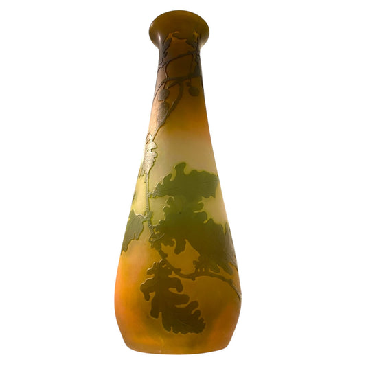 Émile Gallé Art Nouveau Cameo Glass Vase – Oak Leaf &amp Acorn Motif - Antiquité Gallery