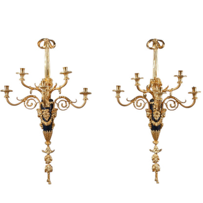 a Pair of Louis XIV Style Gilt-Bronze Five-Light Wall Appliques - Antiquité Gallery