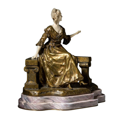 Chryselephantine Sculpture of a Fine Lady in a Garden - Antiquité Gallery