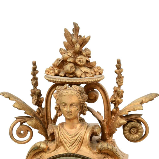 French Gilt Bronze &amp; Porcelain Clock Garniture - Antiquité Gallery