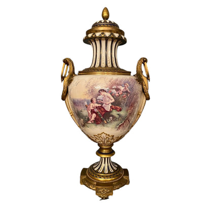 a pair of ormolu-mounted sevres style white-ground vases and covers signed l. malpass - Antiquité Gallery