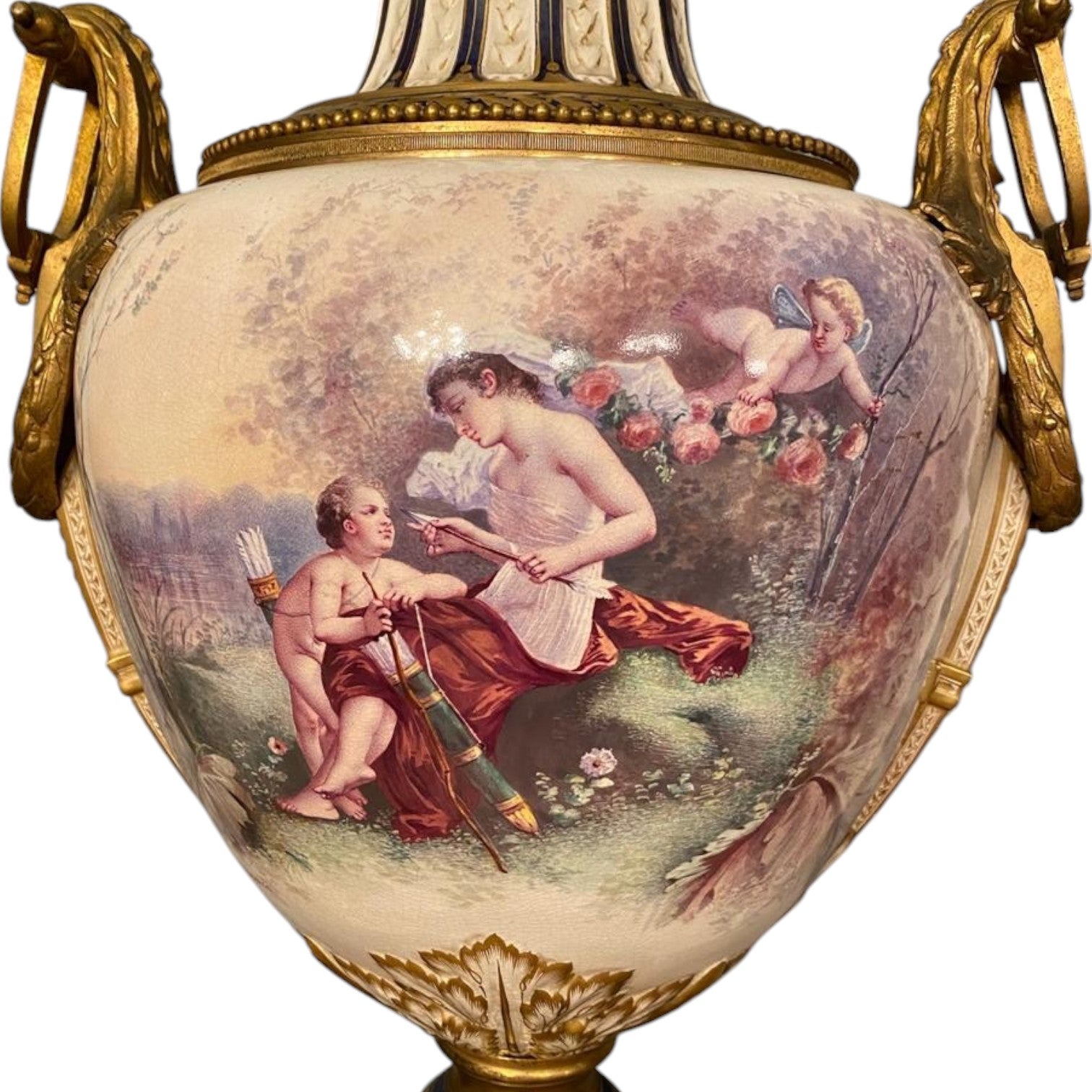 a pair of ormolu-mounted sevres style white-ground vases and covers signed l. malpass - Antiquité Gallery