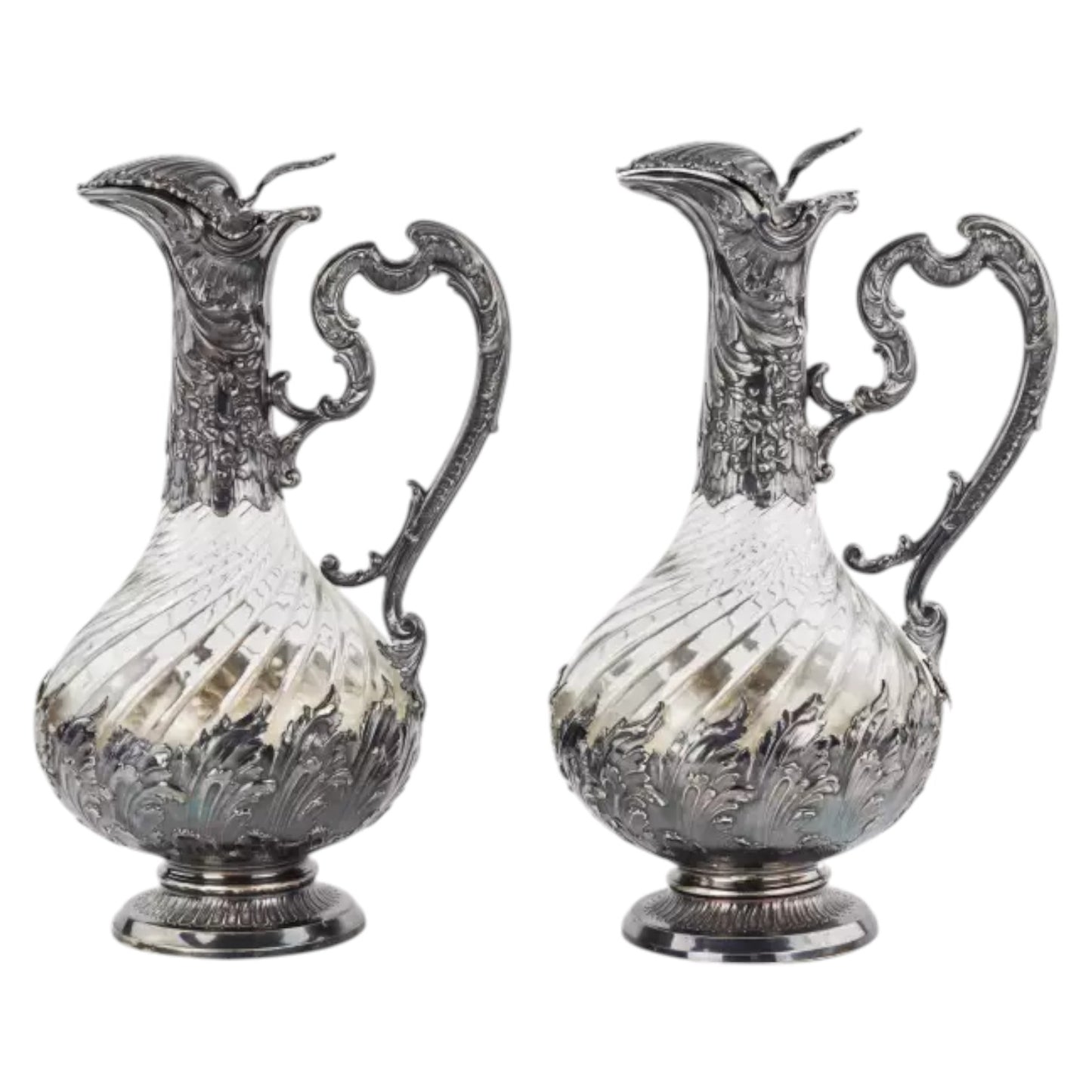 Frangiere & Laroche Pair of French SILVER wine jugs - Antiquité Gallery