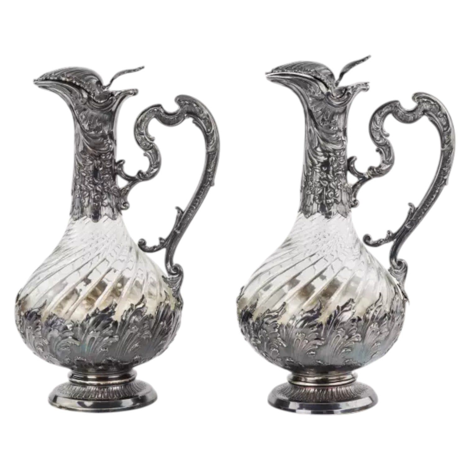 Frangiere & Laroche Pair of French SILVER wine jugs - Antiquité Gallery