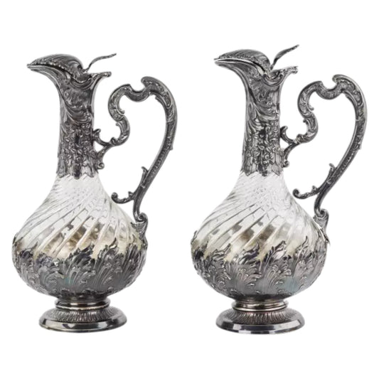 Frangiere & Laroche Pair of French SILVER wine jugs - Antiquité Gallery